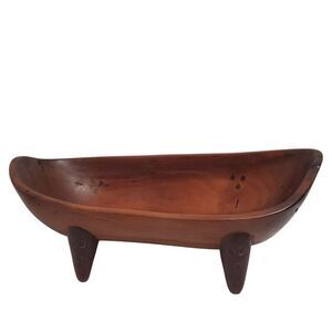 Rustic Wood Carved Bowl with Feet 16"x8" Mexico Serving Salad Bread Farmhouse